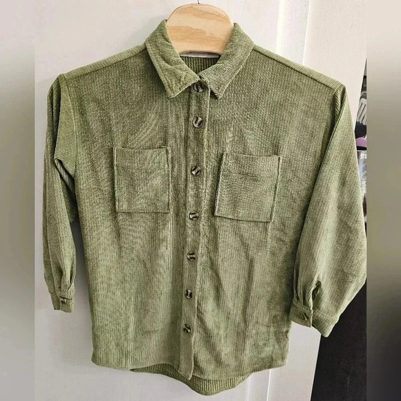 BKE Corduroy Oversized Shacket‎ Green size Small - Picture 1 of 4